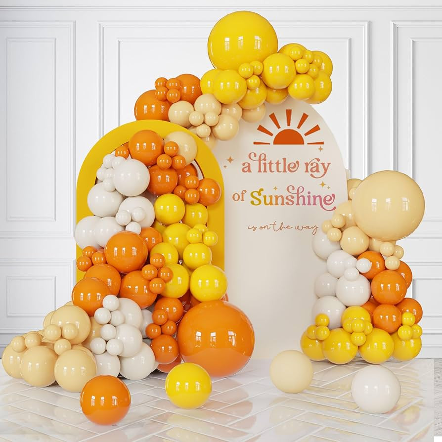 Here Comes The Sun Balloon Arch Kit 136 Pcs Retro Burnt Orange, Mustard Yellow, Nude, Sand White ... | Amazon (US)