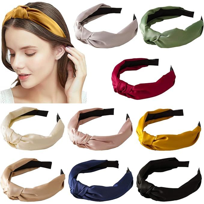 9 Pack Women Top Knotted Headband Silk Cross Twist Hairband Wide Stain Headband Girls Elastic Hai... | Amazon (US)