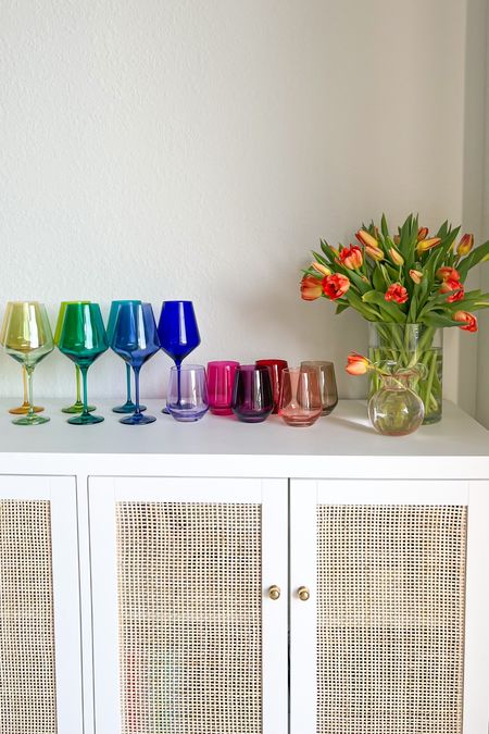 Colorful wine glasses and flower vase 

#LTKSeasonal #LTKhome #LTKFind