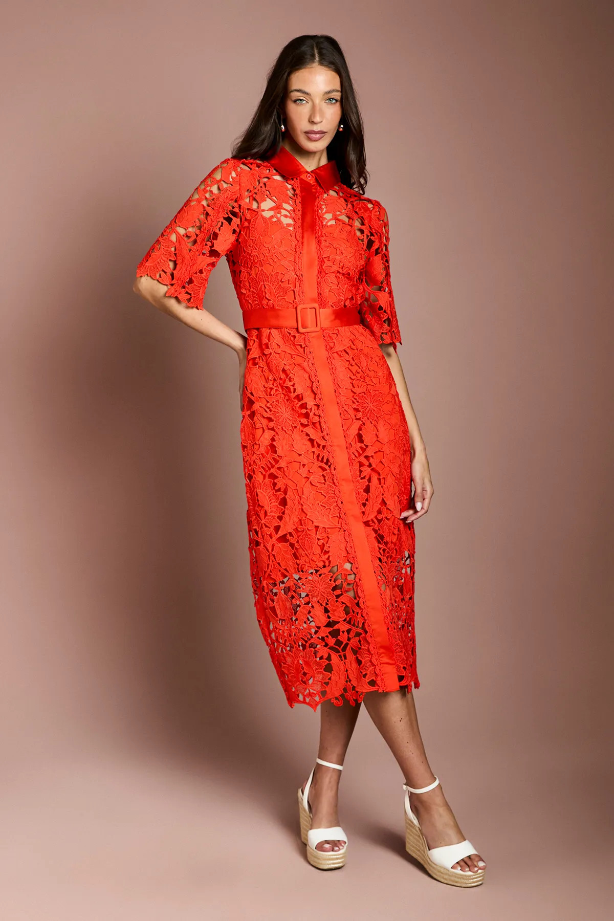 Lace Shirt Dress With Short Sleeves | Karen Millen