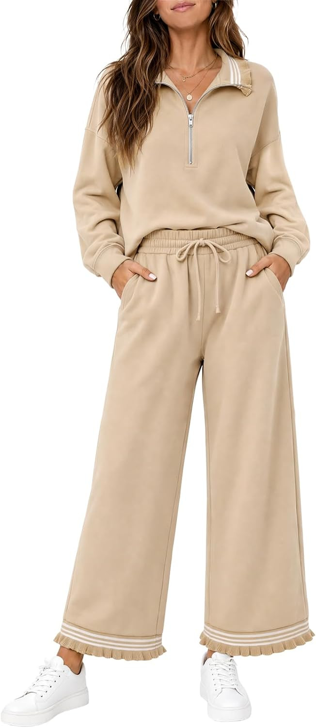 Womens 2 Piece Outfits Sweatsuit Lounge Sets Ruffle Tracksuits | Amazon (US)
