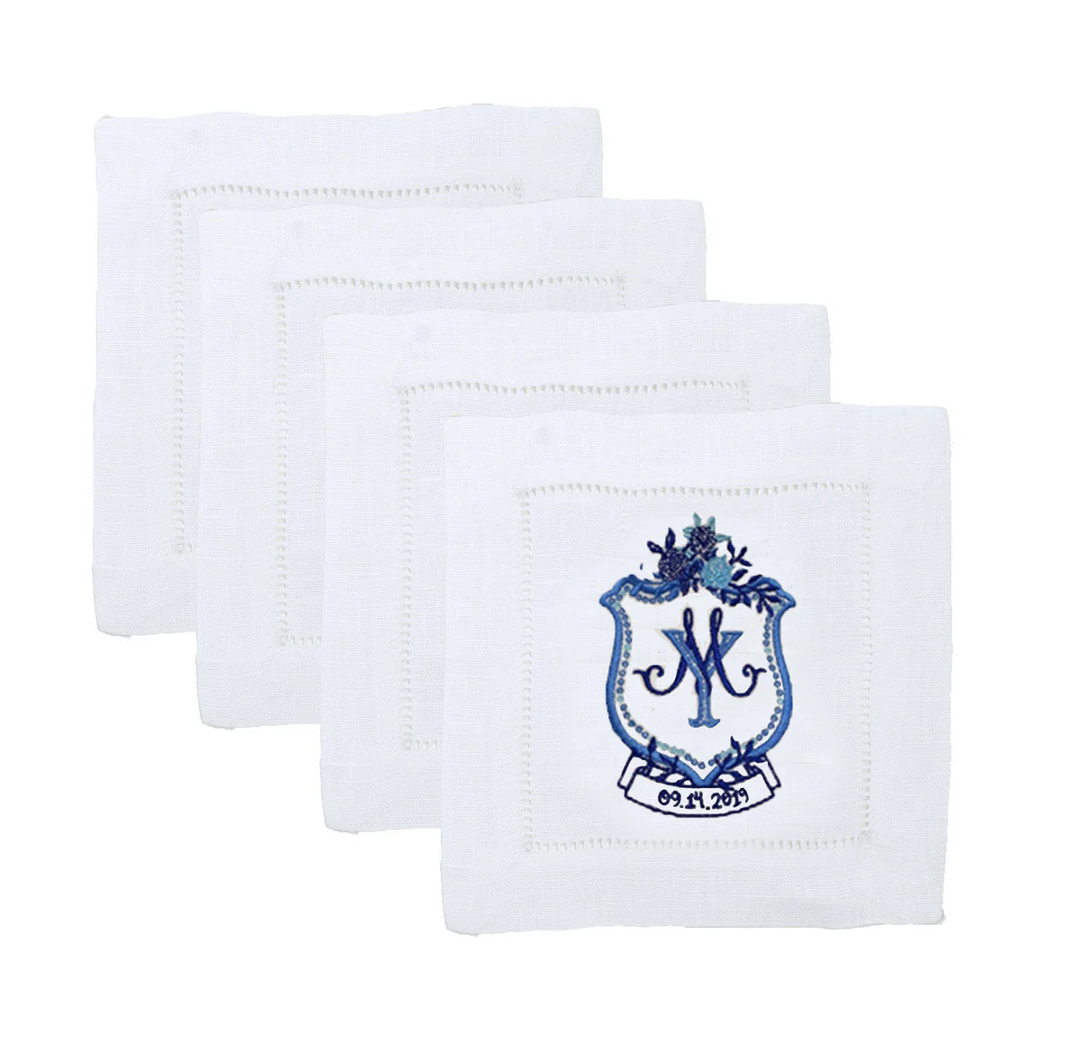 Linen Cocktail Napkins with Embroidered Bespoke Art, Set of 6 | Over The Moon