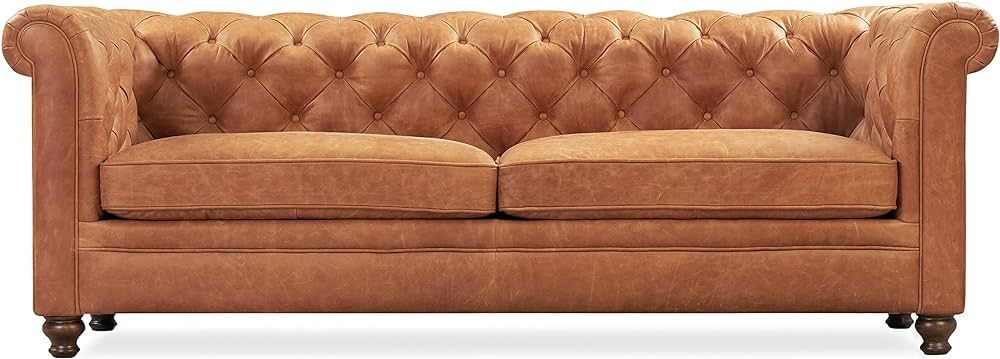 POLY & BARK Lyon Sofa in Full-Grain Pure-Aniline Italian Leather, Cognac Tan | Amazon (US)