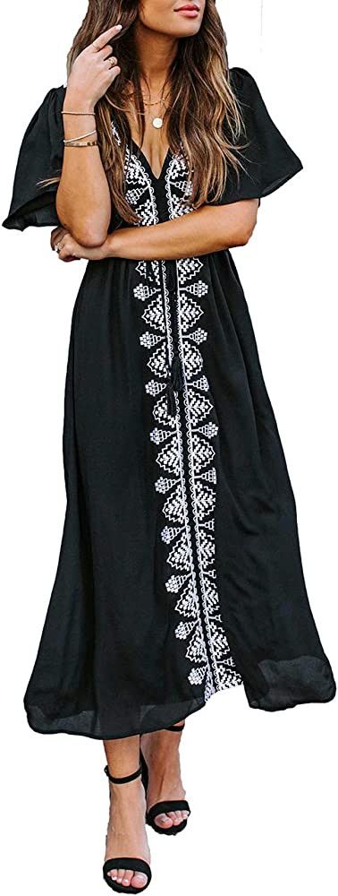 Bsubseach Women Embroidered Kaftan Dresses Caftan Maxi Dress, Beach Resort Vacation Swim Outfit | Amazon (US)