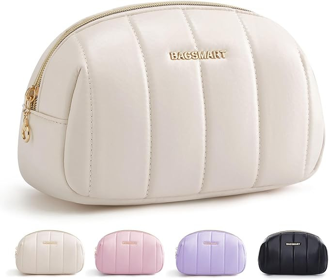 BAGSMART Small Makeup Bag PU Leather Travel Makeup Bag Organizer Makeup Pouch, Portable Cosmetic ... | Amazon (US)