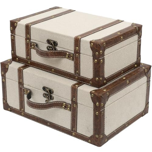 DECOR4SEASON Vintage Suitcase Linen Fabric Covered Decorative Trunk Set of 2 - Antique-Style Wood Chests, Perfect for Weddings and Keepsakes | Amazon (US)