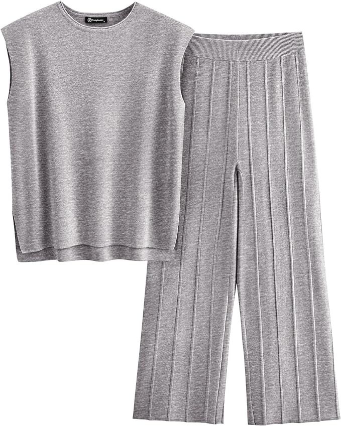 PRETTYGARDEN Womens Pullover Tops And Wide Leg Pants Casual Sweater Set | Amazon (US)