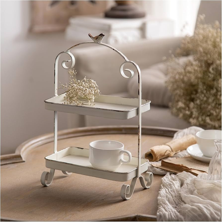 Decorative French Retro Distress Tray for Living Room and Hotel Tray Metal Iron White Trays for H... | Amazon (US)