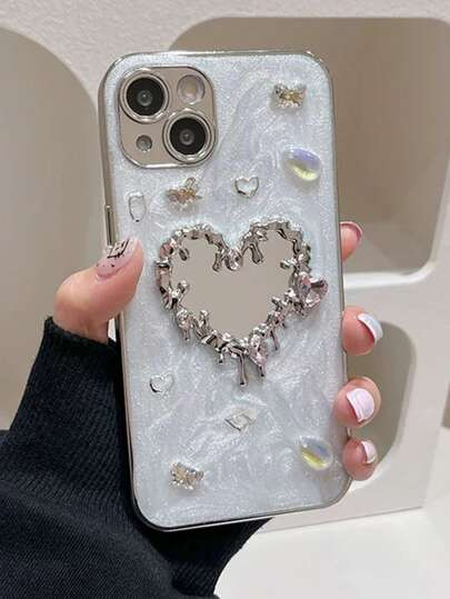 Luxury Crystal Rhinestone Heart Mirror Phone Case Compatible With IPhone 16 Pro Max/IPhone 16 Pro/IPhone 16/IPhone 15/IPhone 15 Pro, New 14 Pro, 15PM/14, 12 Pro Max, Chic 14, Creative 13 Pro, Full Coverage Waterproof Shockproof Anti-Fall Scratch Resistant | SHEIN