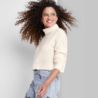 Women's Long Sleeve Turtleneck Cozy Boxy Cropped T-Shirt - Wild Fable™ | Target