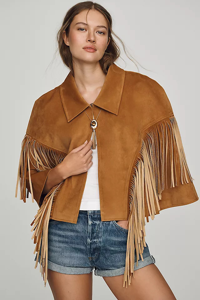 Siempre Fringe Faux-Suede Cape | Anthropologie (US)