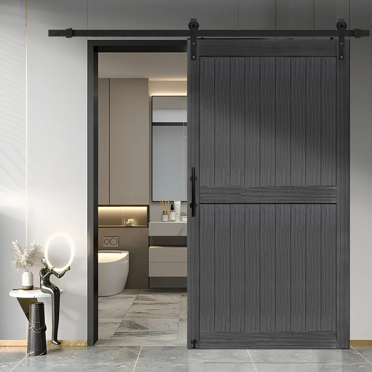 MDF Barn Door with Sliding Door Hardware Kit,Covered with Water-Proof PVC Surface | Wayfair North America