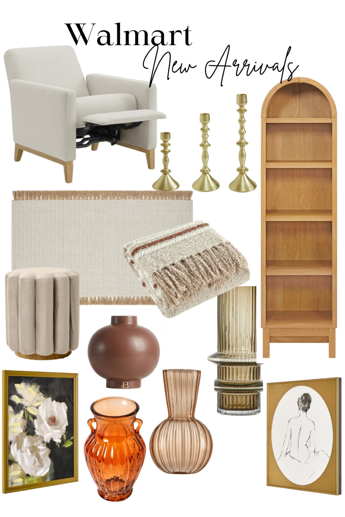 New Walmart home decor pieces! I other arch book shelf in black and will prob grab a few small items to put on the shelves. Love all the new vases and those gold candlesticks are pretty! Nice looking recliner accent chair. 

#LTKHome #LTKFindsUnder100 #LTKFindsUnder50