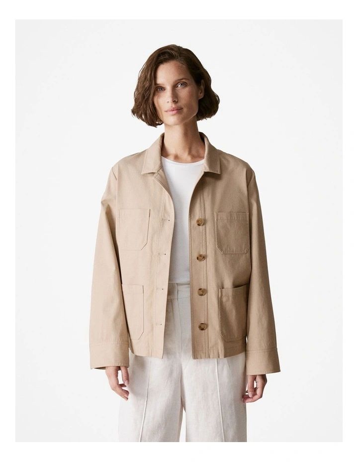 Cotton Twill Patch Pocket Jacket in Biscuit | Myer