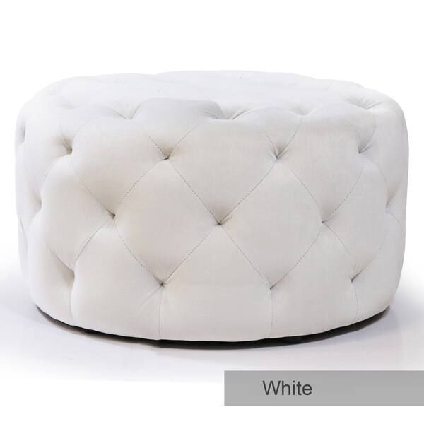Warehouse of Tiffany Meerna 24-inch Round Tufted Padded Ottoman (Optional Colors) - White | Bed Bath & Beyond