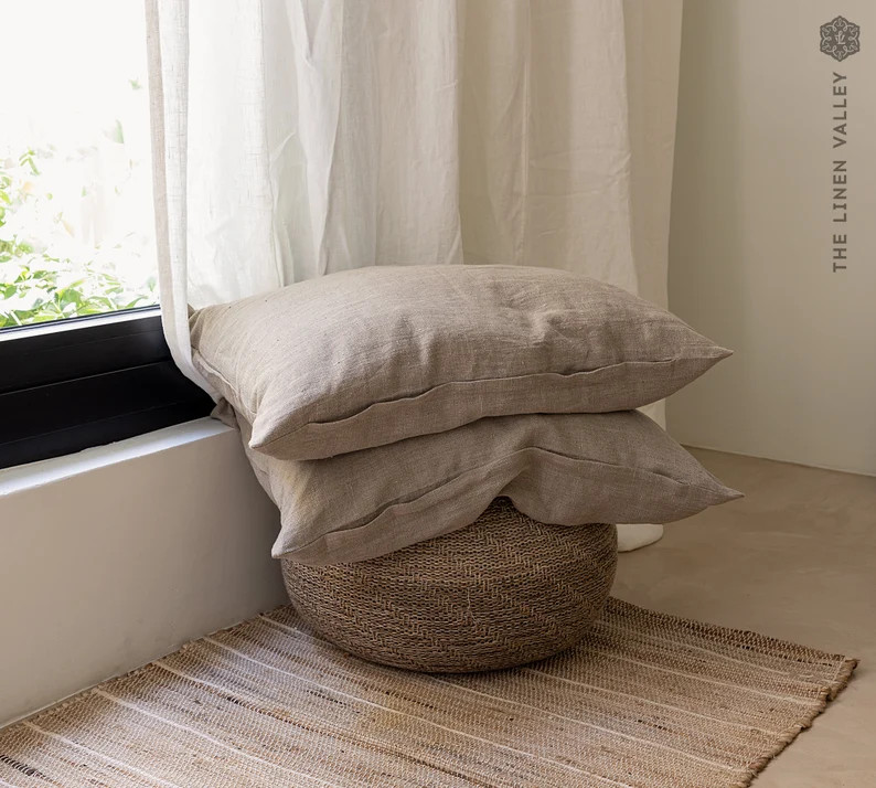 Rustic Linen Cushion Cover with Zipper- Natural Linen Throw Pillow- Breathable Linen Decorative C... | Etsy (Global)