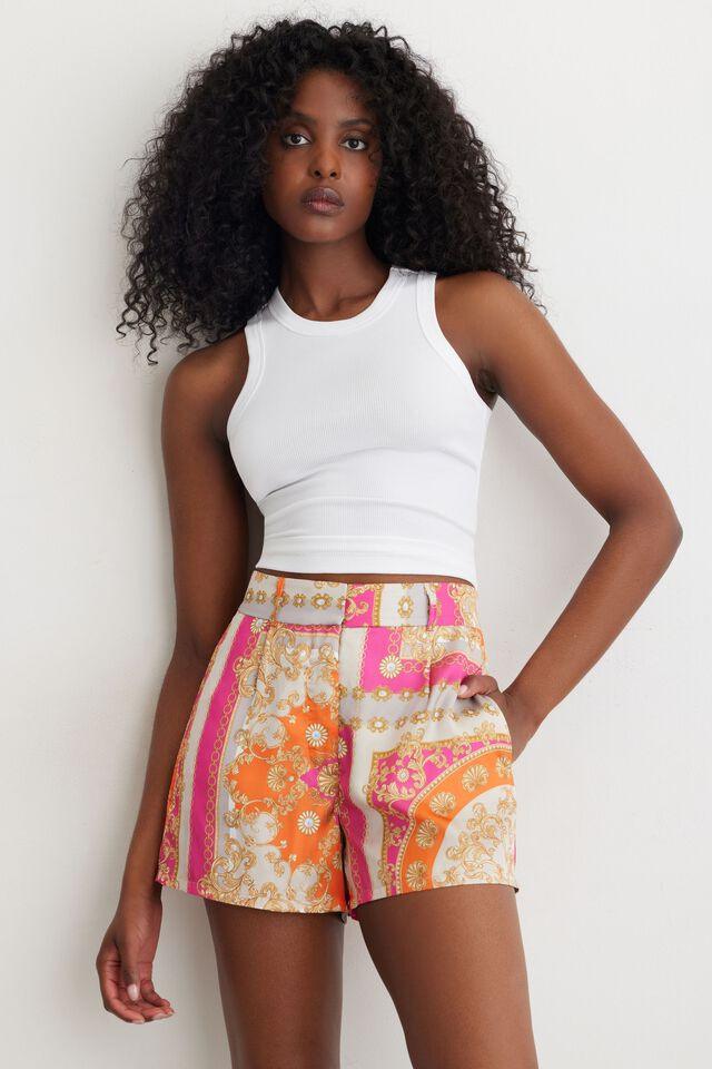 Printed Satin Shorts | Dynamite Clothing