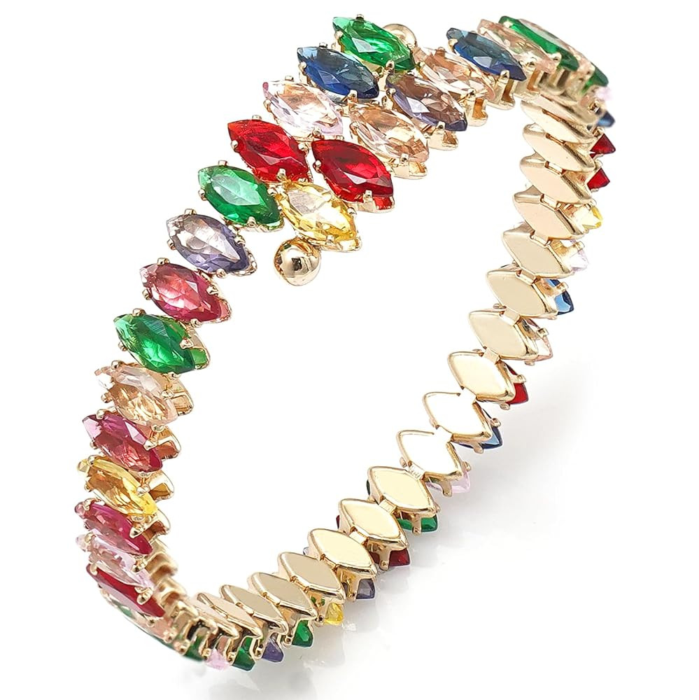 Rhinestone Cuff Bracelet Cubic Zirconia Tennis Bracelets Open Adjustable Elastic Bangle for Women | Amazon (US)