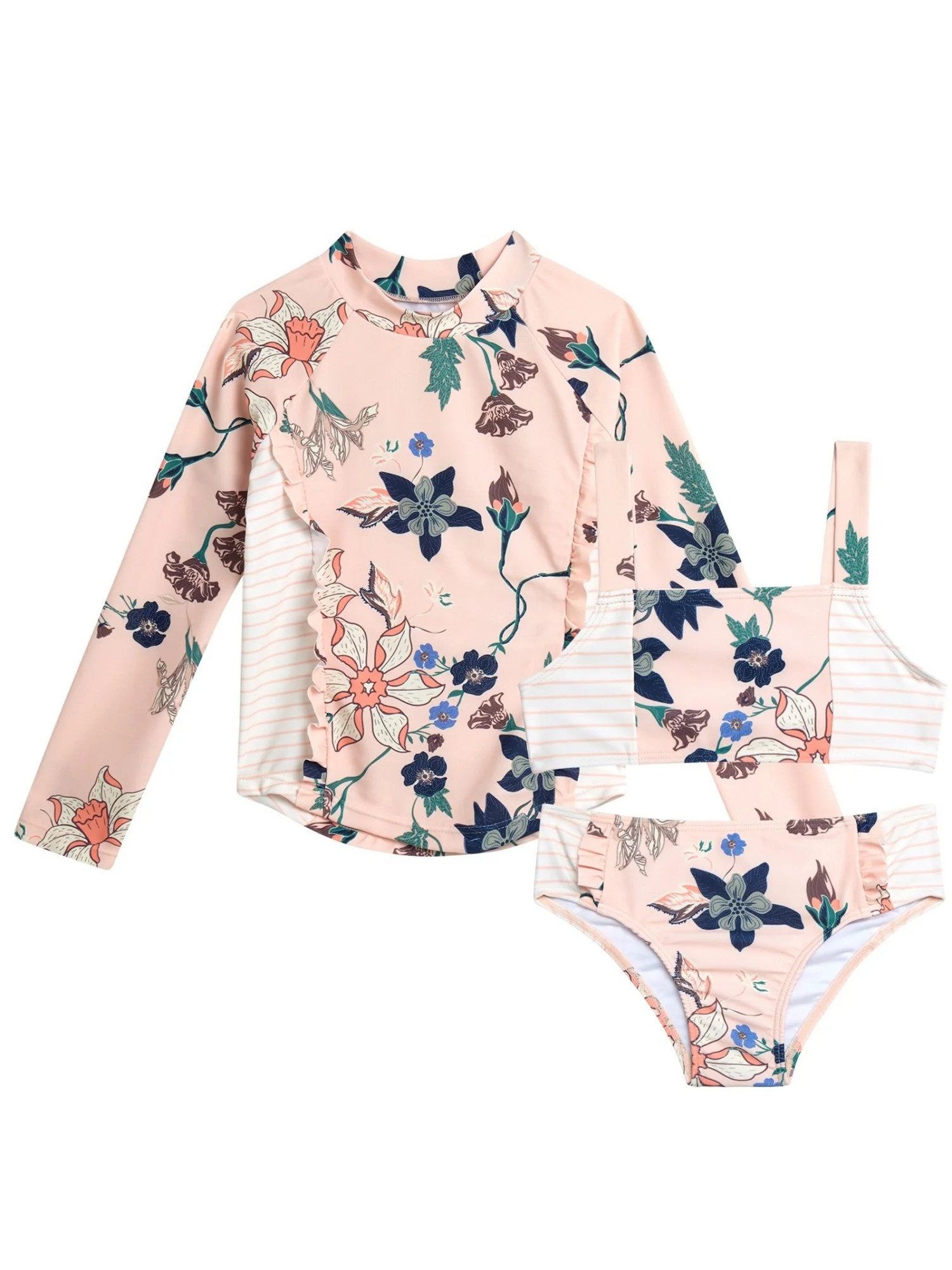 Jessica Simpson Toddler Girls’ Bikini and Rash Guard Swim Set with UV Protection, 3-Piece, Size... | Walmart (US)