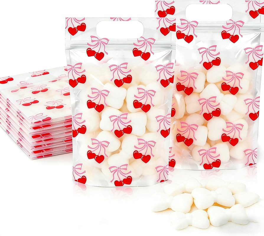 JarThenaAMCS 50Pcs Cherry Bow Zip Lock Treat Bag Pink Coquette Plastic Candy Bag Cute Resealable ... | Amazon (US)