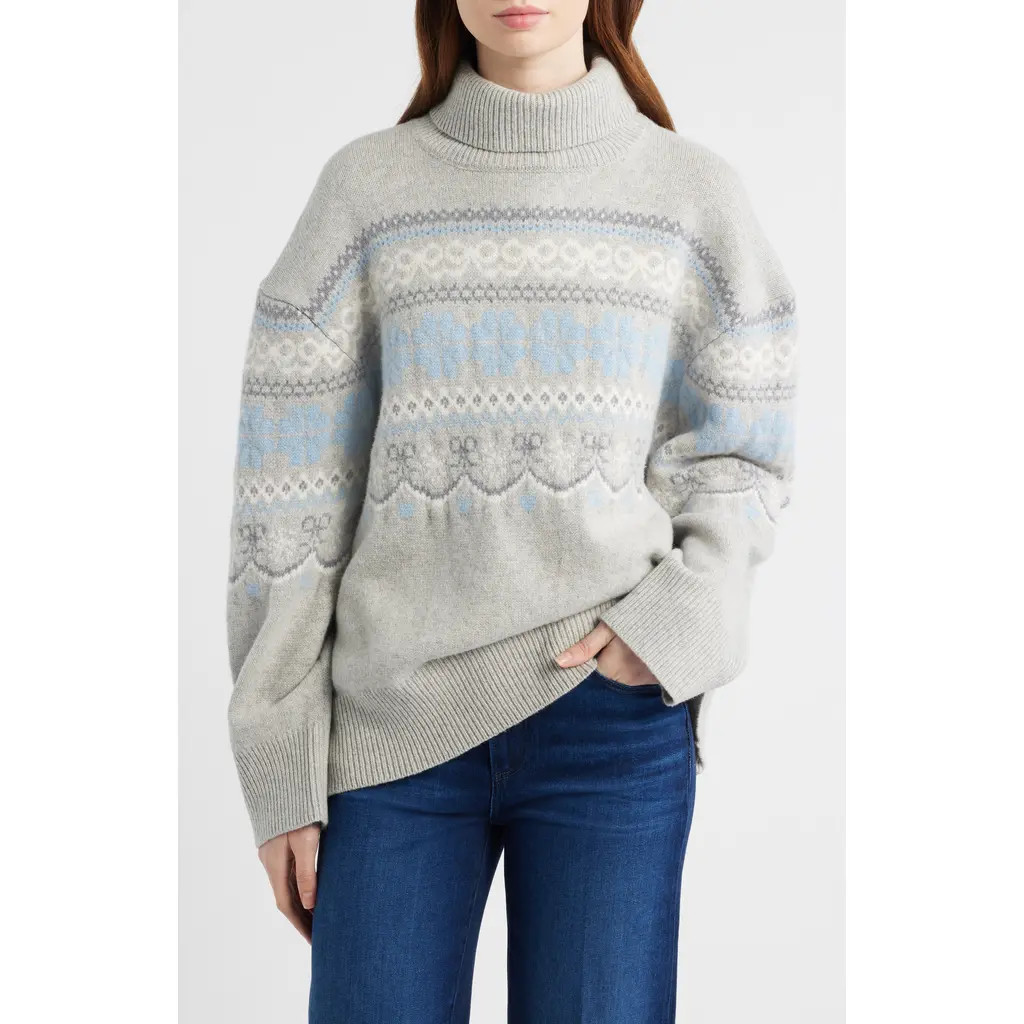 LoveShackFancy Mirin Wool Fair Isle Turtleneck Sweater in Earl Gray at Nordstrom, Size Medium | Nordstrom