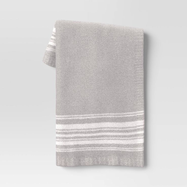 Cozy Feathery Knit Border Striped Throw Blanket - Threshold™ | Target