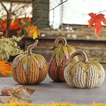 Valery Madelyn Corn Pumpkins Fall Decor, Set of 3 Decorative Pumpkins Resin Figurines for Indoor ... | Amazon (US)