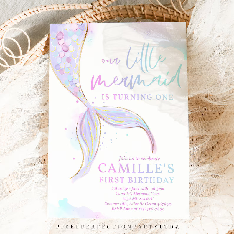 Editable Mermaid Birthday Party Invitation Purple Mint and - Etsy | Etsy (US)