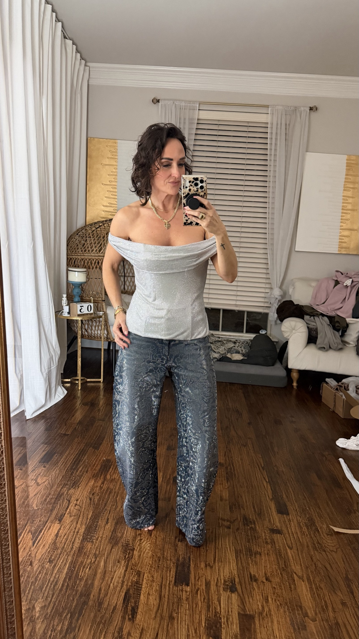 Zara bling rhinestone nye outfit 
M top, little too big
2 jeans 

#LTKHoliday #LTKPetite #LTKOver40