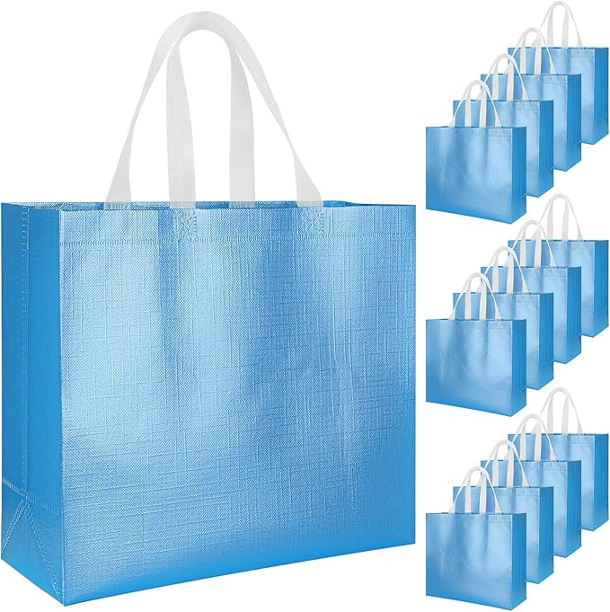 12Pcs Reusable Gift Bags,Glossy Tote Bags with Handle,Glossy Finish Grocery Bag,Non-woven Foldabl... | Amazon (US)