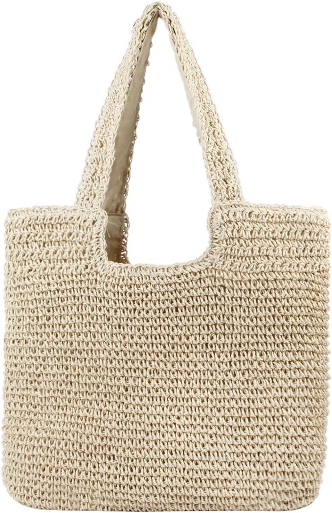 Amazon.com: Freie Liebe Straw Tote Bag for Women Large Summer Beach Purses Woven Shoulder Handbag... | Amazon (US)