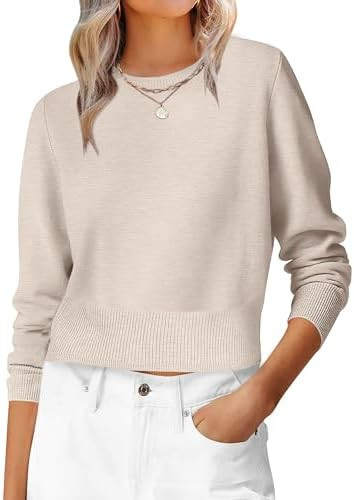 ANRABESS Women’s Long Sleeve Sweaters Cropped Crew Neck Business Casual Light Weight Sweater To... | Amazon (US)