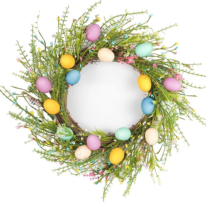 Easter Wreaths for Front Door, 20" Easter Macaron Colored Eggs and Berries Door Wreath, Easter Wr... | Amazon (US)