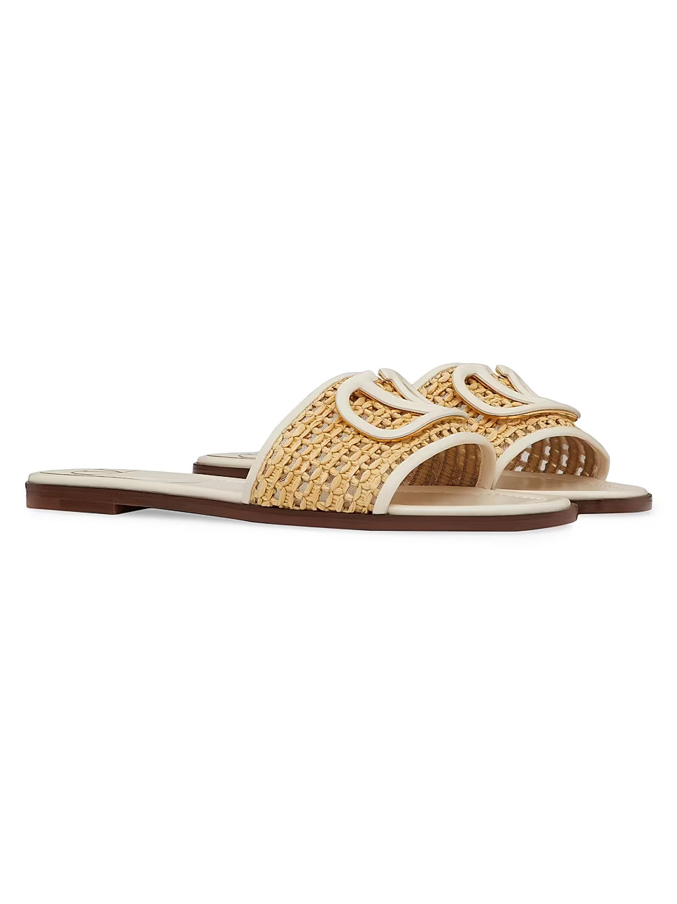 VLogo Signature Woven Raffia Slide Sandals 80MM | Saks Fifth Avenue