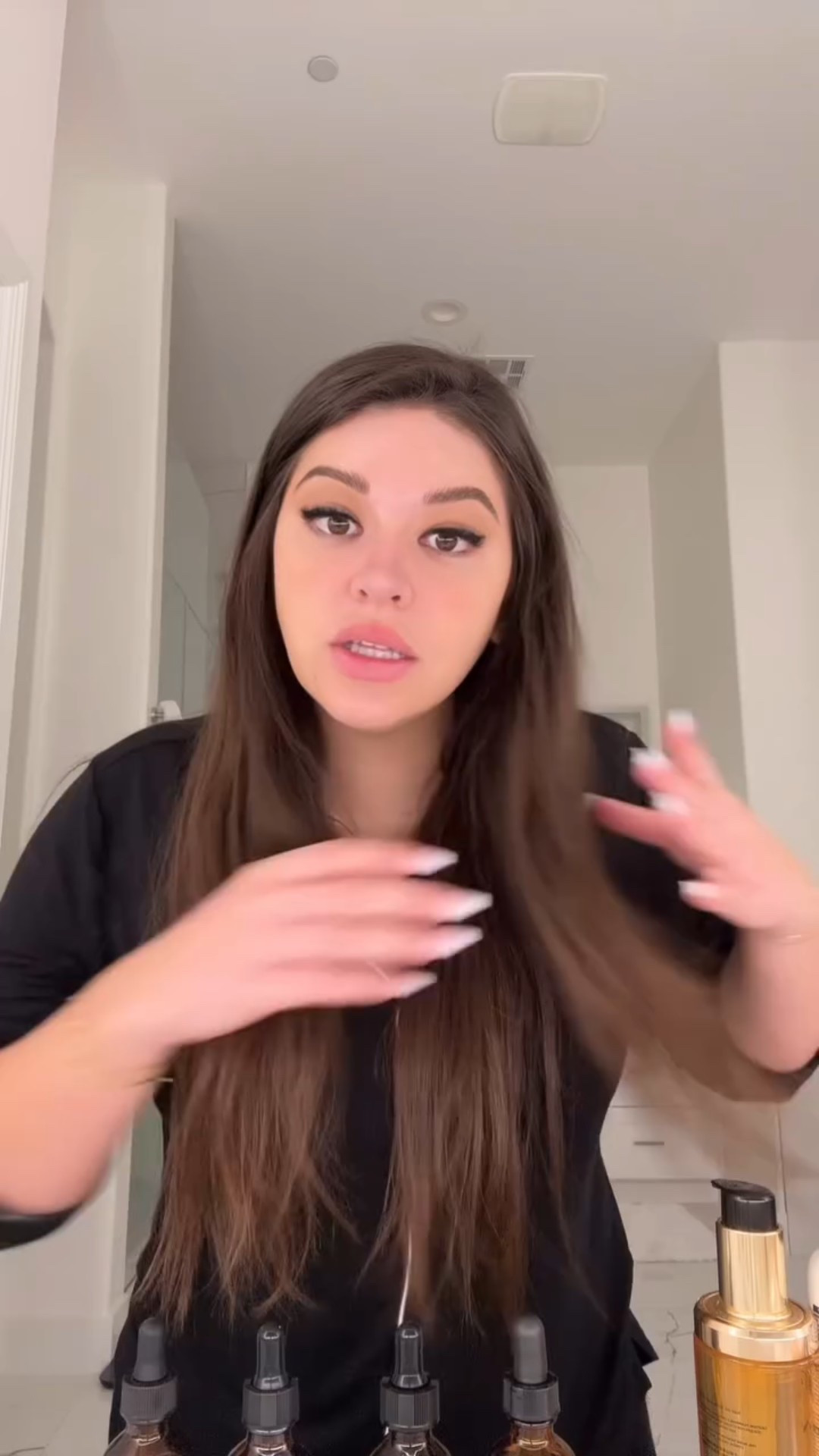 Day 1 of oiling my hair! 💆🏻‍♀️ I’m going to show you the process, progress & everything in between each week, so stay tuned!! 🫶🏼 #hairoiling #hairoilsforgrowth