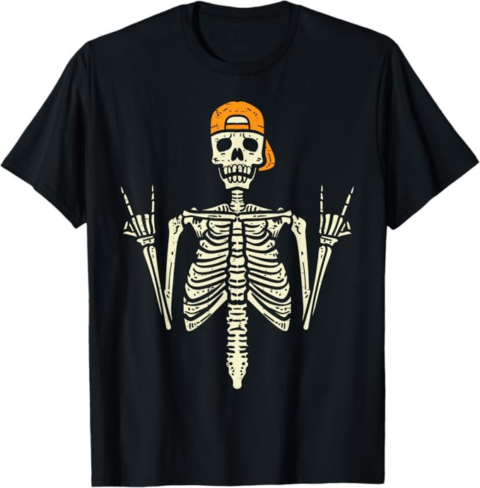 Rocker Skeleton Cap Skater Cool Halloween Punk Rock Men Boys T-Shirt | Amazon (US)