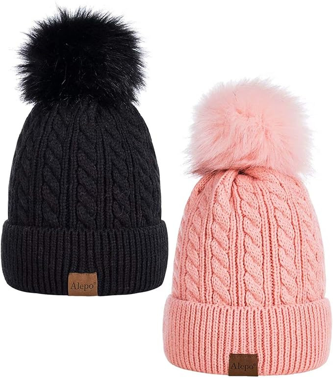 Alepo Womens Winter Beanie Hat, Warm Fleece Lined Knitted Soft Ski Cuff Cap with Pom Pom | Amazon (US)