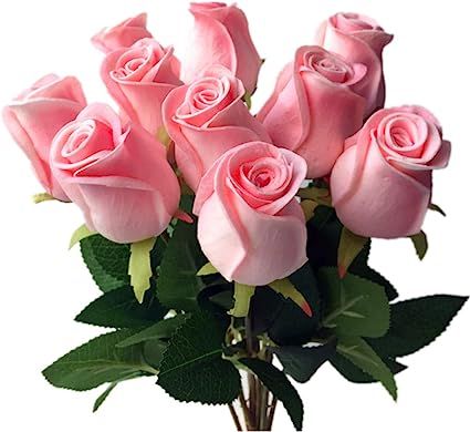 jiumengya 10pcs Real Touch Rose Simulated Fake Latex Pink Roses 43cm/16.93" for Wedding Party Art... | Amazon (US)