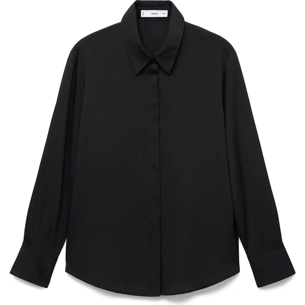 MANGO Print Button-Up Shirt in Black at Nordstrom, Size 16 | Nordstrom