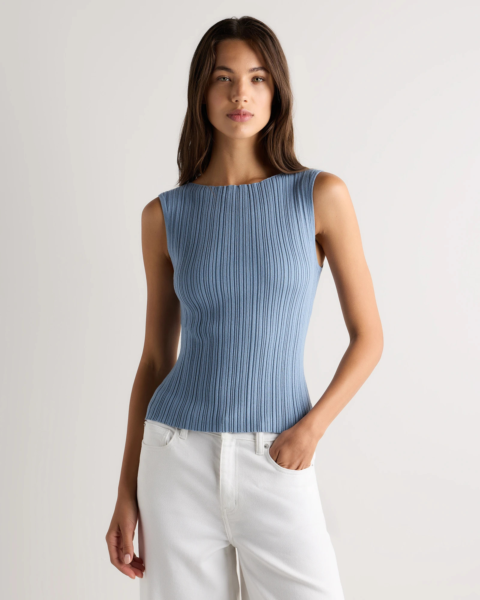 Cotton Cashmere Ribbed Tank in Mountain Spring Blue | Quince