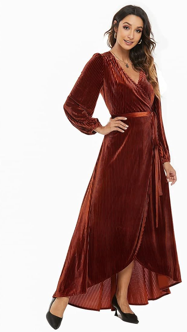 ZEYIXUAN Women's Velvet Short Sleeve V Neck Casual Slim Maxi Flowy Dresses Formal Evening Dresses | Amazon (US)