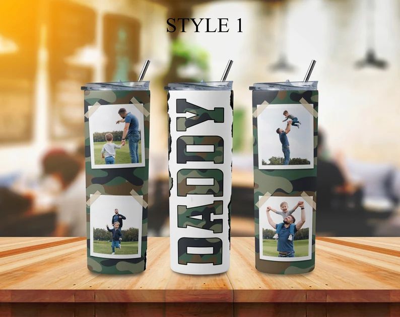 Personalized Pictures Tumbler For Daddy, Custom Daddy's Photo Collage Tumbler, Camouflage Design ... | Etsy (US)