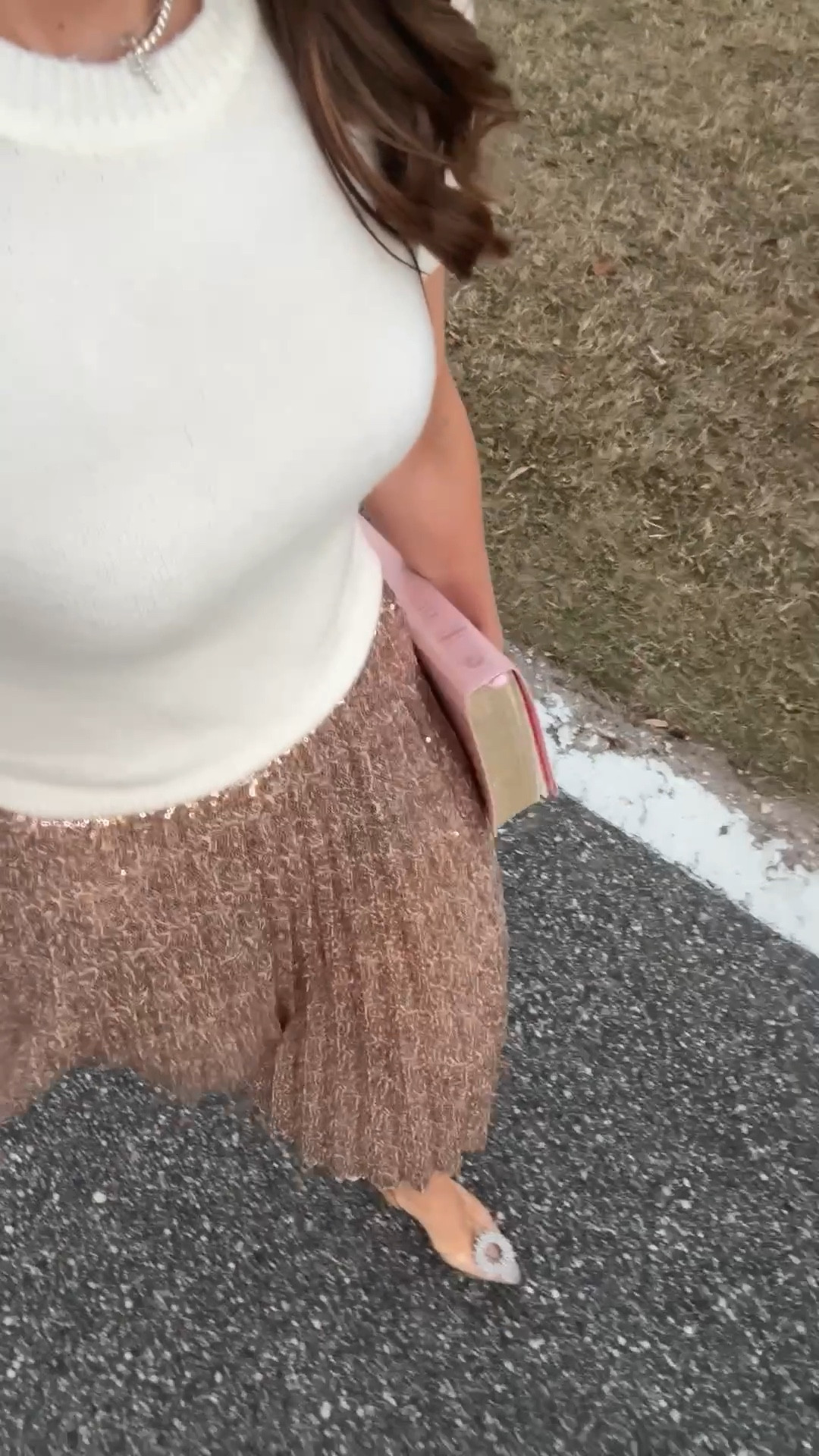 My Christmas Eve outfit! This sequin midi skirt would be perfect for NYE or a party, too. Wearing XS. Cream sweater top - linking similar. Wedding guest outfits. YSL bag. NYE outfit. Party outfit. 

#LTKootd #LTKWedding #LTKHoliday