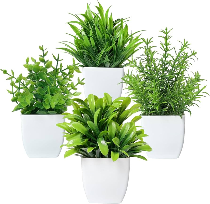 4 Packs Small Fake Plants Mini Artificial Faux White Potted Plants for Home Decor Indoor Bathroom... | Amazon (US)