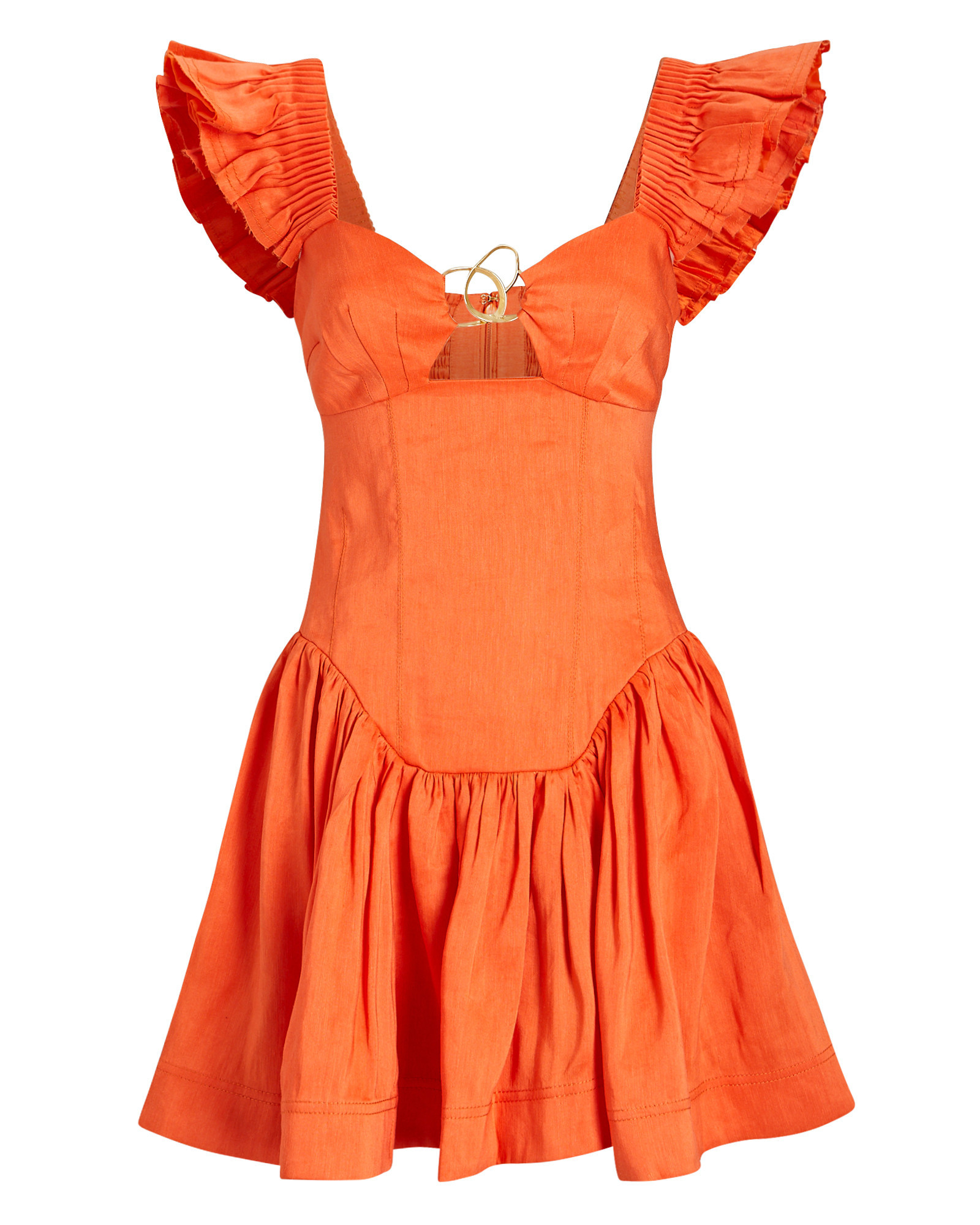 Aje Simone Ruffled Linen-Blend Mini Dress, Orange 10 | INTERMIX