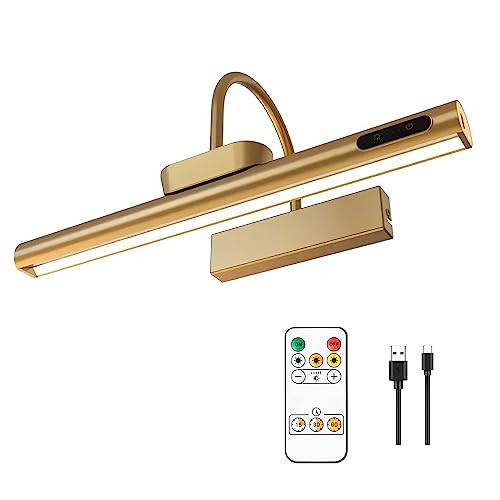 LYTARA Dimmable Cordless Picture Light with Controller and Timer, Rechargeable 5000mAh Battery Wall Sconce for Wall Pictures, Gallery Artwork, Paintings, Portraits, Dartboards (Gold) | Amazon (US)
