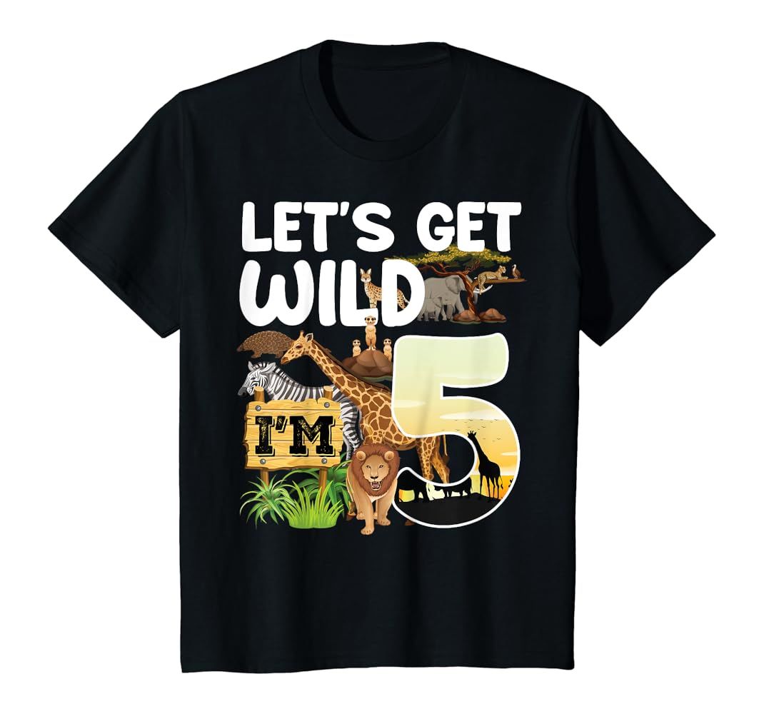 Kids 5 Year Old Zoo Birthday Safari Jungle Animal 5th B-day T-Shirt | Amazon (US)