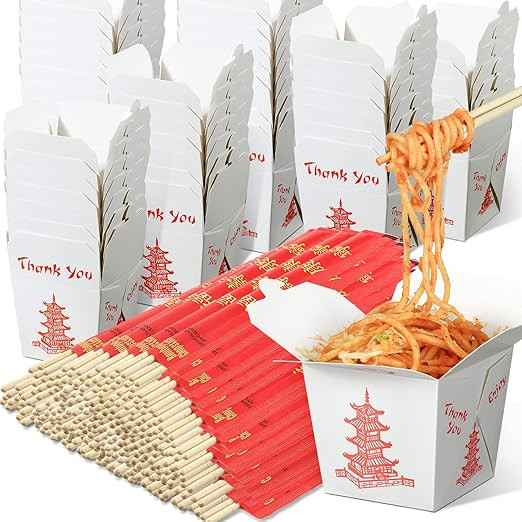 Sabary 50 Sets 8 oz Chinese Take out Boxes with Chopsticks, Pagoda Paper Food Containers with Sle... | Amazon (US)