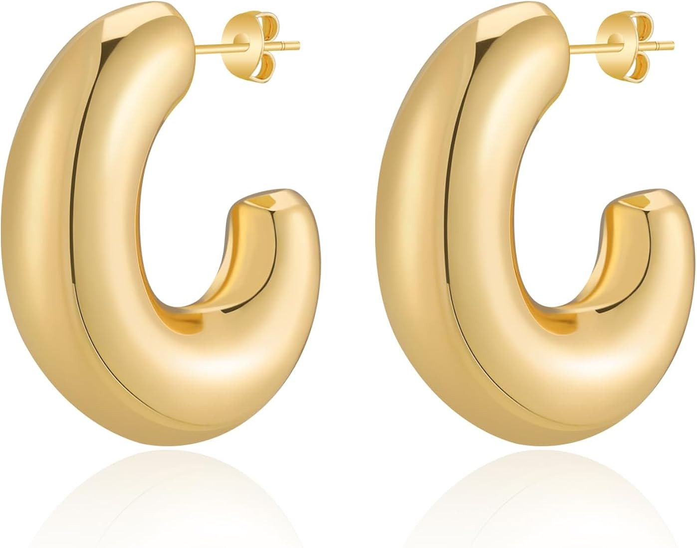 MESOVOR Chunky Gold Hoop Earrings for Women Girls, 18K Gold Plated Lightweight Hollow Thick Open ... | Amazon (UK)