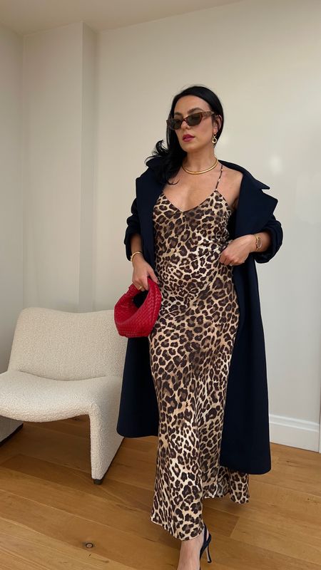 How to wear a leopard print dress
1. Wedding guest 
Navy coat + leopard print dress + navy Manolo Blahnik Maysli + red bag

#LTKstyletip #LTKSeasonal #LTKwedding